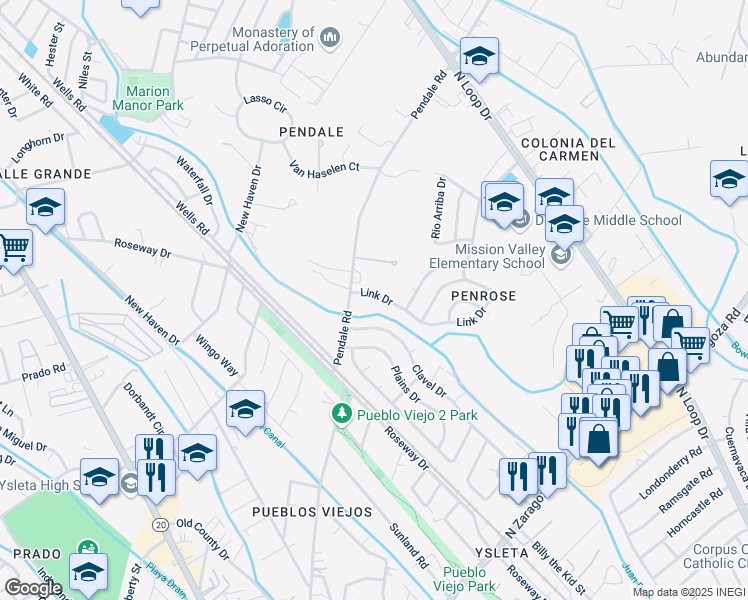 map of restaurants, bars, coffee shops, grocery stores, and more near 8711 Clavel Drive in El Paso