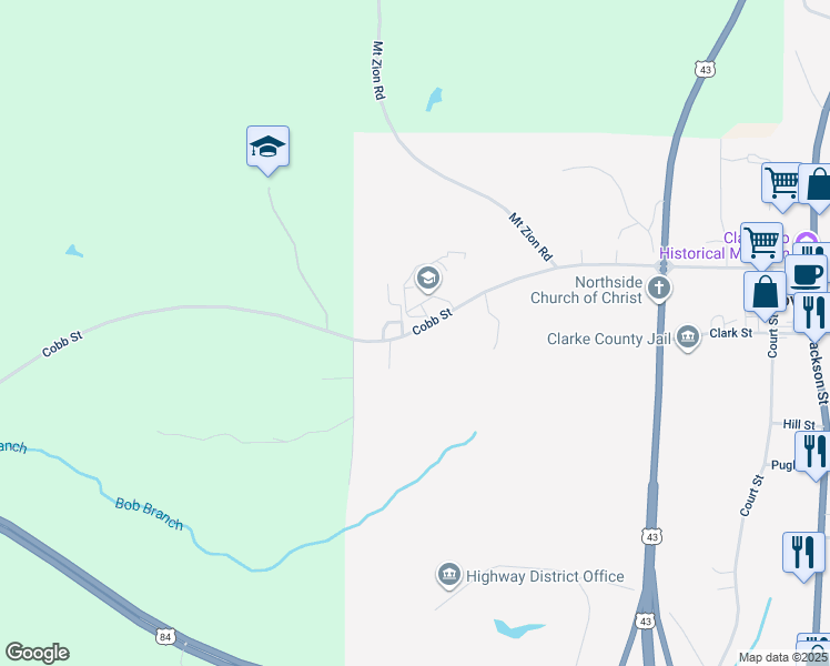 map of restaurants, bars, coffee shops, grocery stores, and more near 475 Cobb Street in Grove Hill
