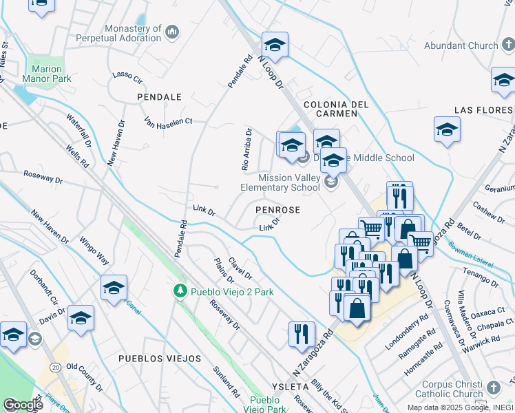 map of restaurants, bars, coffee shops, grocery stores, and more near 341 Lucero Lane in El Paso