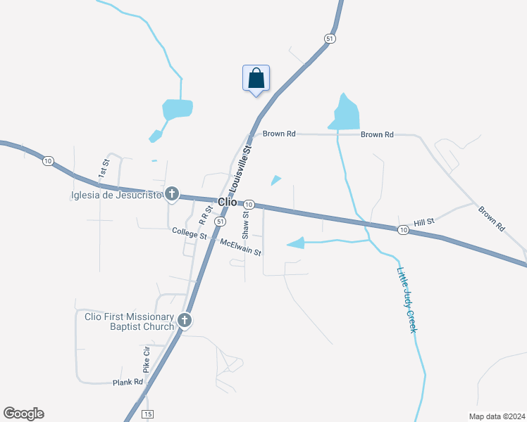 map of restaurants, bars, coffee shops, grocery stores, and more near 1228 Blue Springs Street in Clio