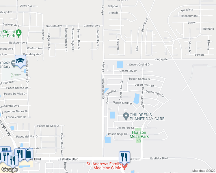 map of restaurants, bars, coffee shops, grocery stores, and more near 14204 Desert Bush Drive in Horizon City