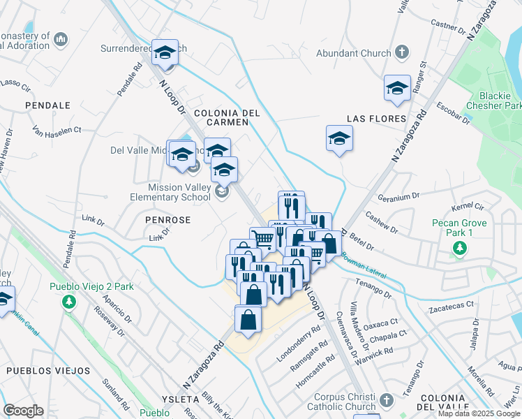 map of restaurants, bars, coffee shops, grocery stores, and more near 8691 North Loop Drive in El Paso