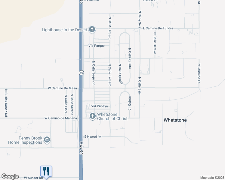 map of restaurants, bars, coffee shops, grocery stores, and more near 178 East Camino De Mesa in Huachuca City
