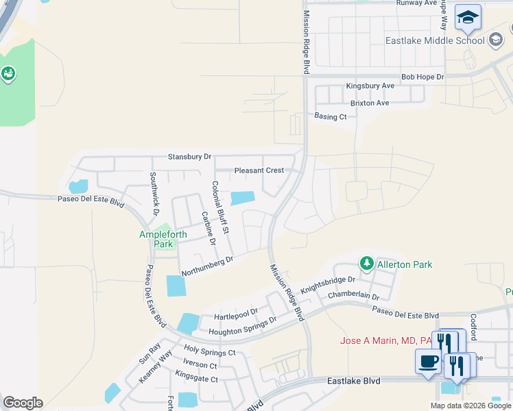 map of restaurants, bars, coffee shops, grocery stores, and more near 849 Crystal Rook Drive in El Paso