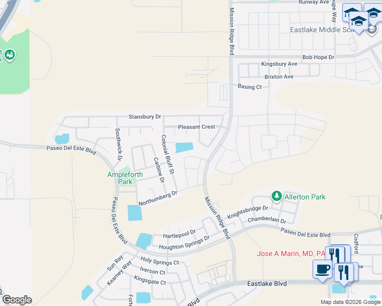 map of restaurants, bars, coffee shops, grocery stores, and more near 849 Crystal Rook Drive in El Paso