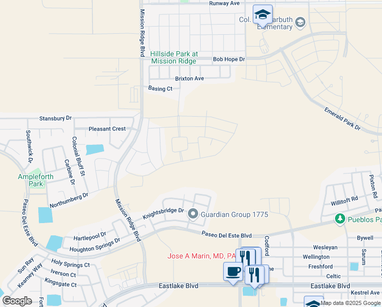 map of restaurants, bars, coffee shops, grocery stores, and more near Stella in El Paso