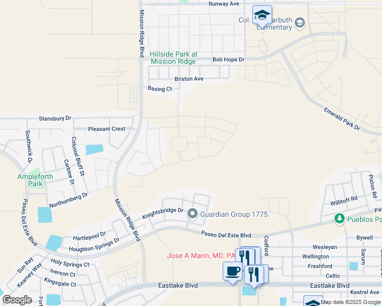 map of restaurants, bars, coffee shops, grocery stores, and more near Stella in El Paso