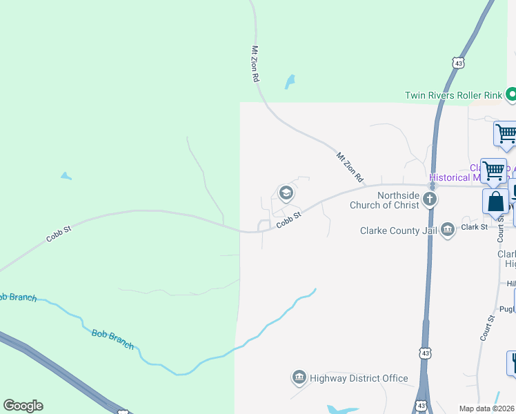 map of restaurants, bars, coffee shops, grocery stores, and more near 296-302 Cobb Street in Grove Hill