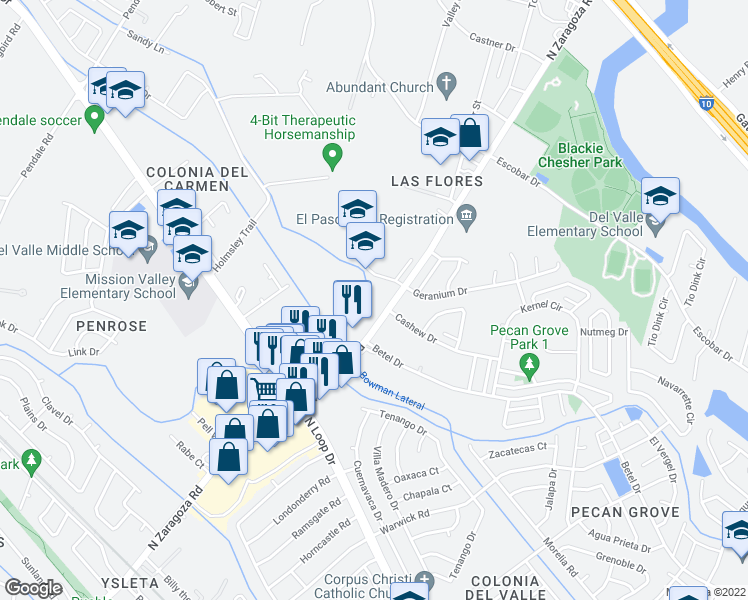 map of restaurants, bars, coffee shops, grocery stores, and more near 921 North Zaragoza Road in El Paso