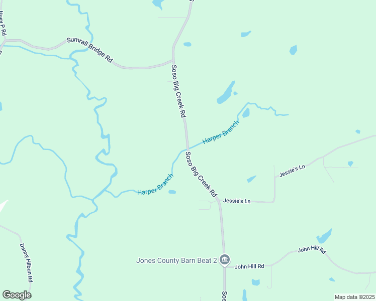 map of restaurants, bars, coffee shops, grocery stores, and more near Soso Big Creek in Jones County