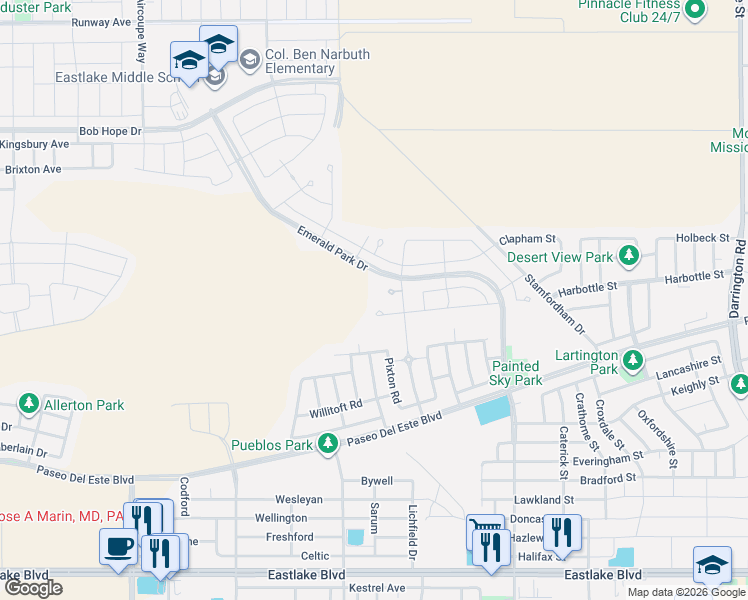 map of restaurants, bars, coffee shops, grocery stores, and more near 812 Pixton Road in El Paso
