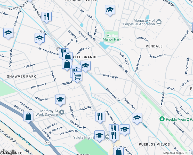map of restaurants, bars, coffee shops, grocery stores, and more near 8479 Hughes Circle in El Paso