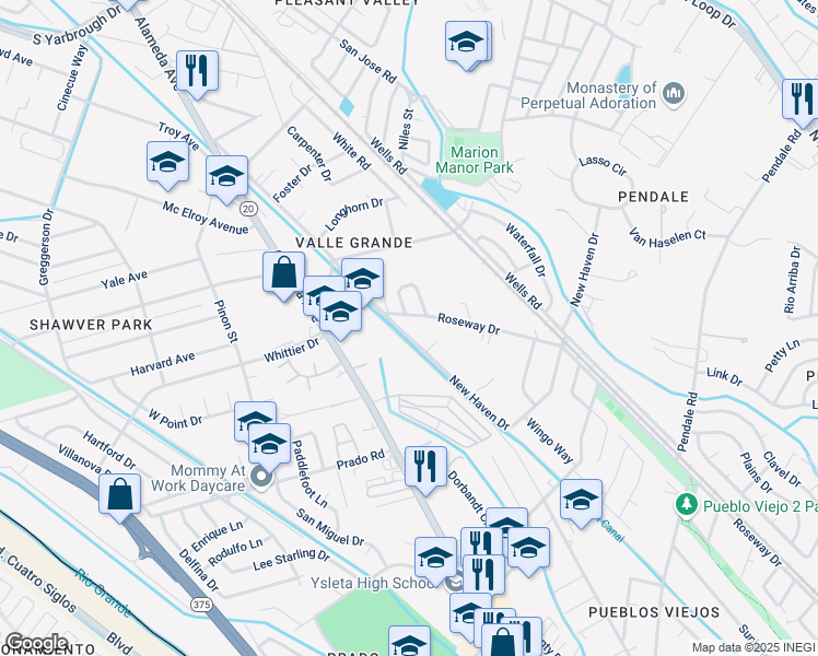 map of restaurants, bars, coffee shops, grocery stores, and more near 8479 Hughes Circle in El Paso