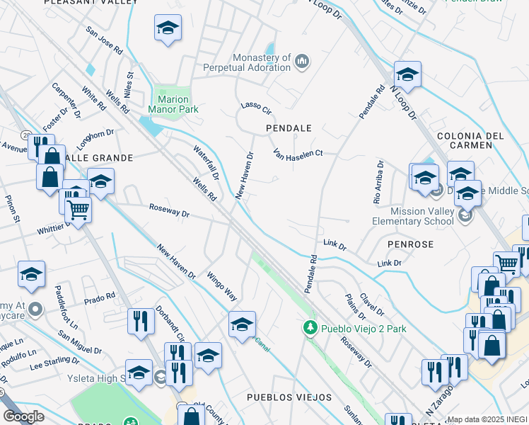 map of restaurants, bars, coffee shops, grocery stores, and more near in YSLETA SUR