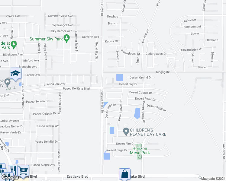 map of restaurants, bars, coffee shops, grocery stores, and more near 14275 Desert Bush Drive in Horizon City