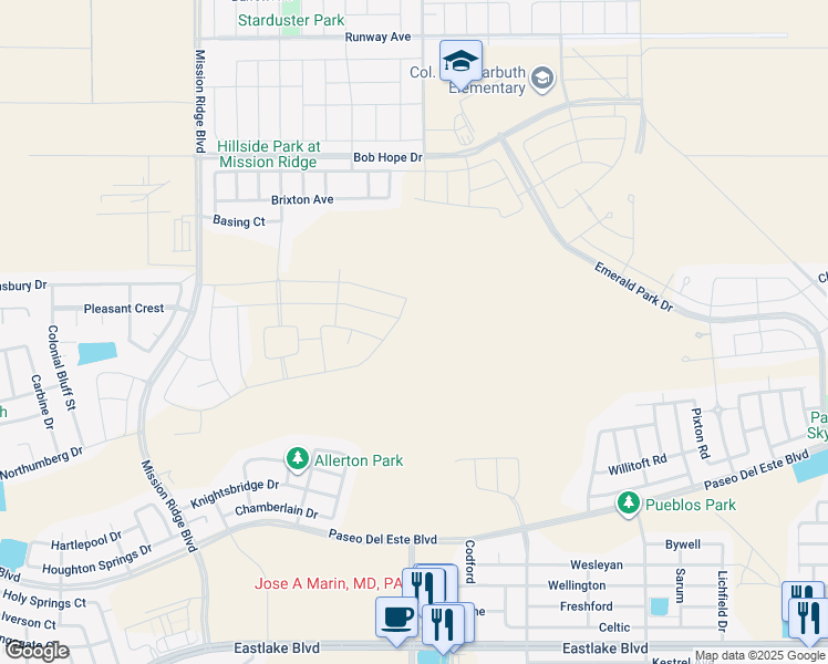 map of restaurants, bars, coffee shops, grocery stores, and more near in El Paso