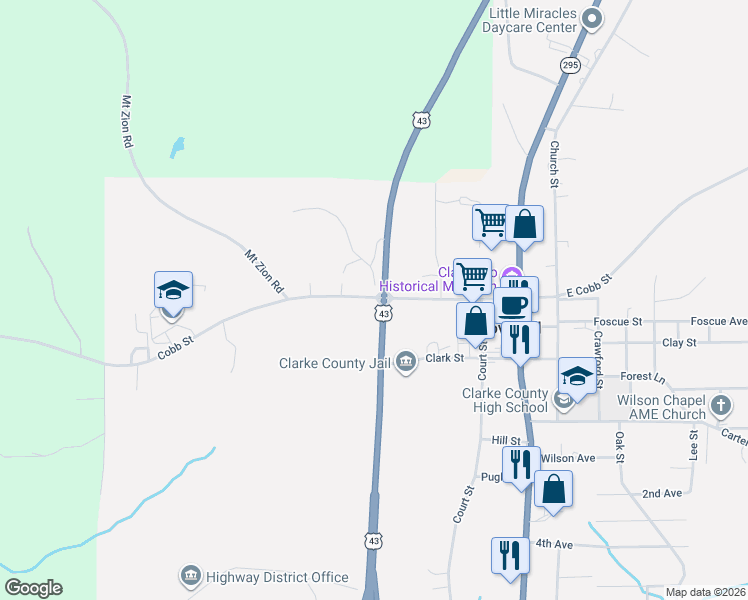 map of restaurants, bars, coffee shops, grocery stores, and more near 212 Cobb Street in Grove Hill