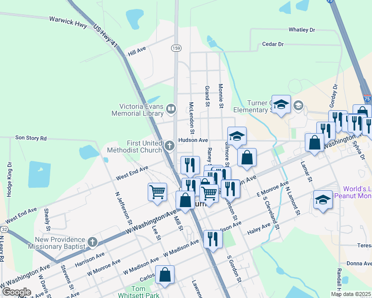 map of restaurants, bars, coffee shops, grocery stores, and more near 411 McLendon Street in Ashburn