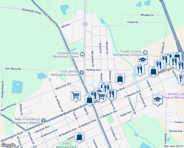 map of restaurants, bars, coffee shops, grocery stores, and more near 411 McLendon Street in Ashburn