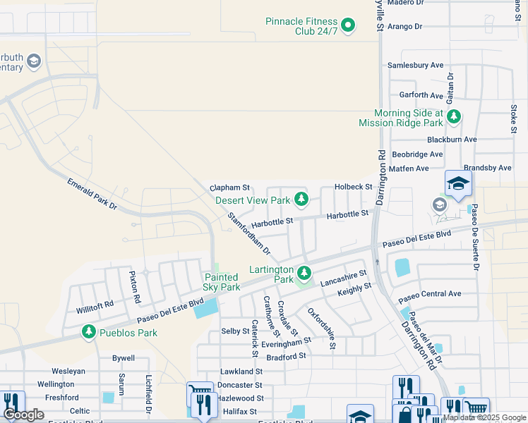 map of restaurants, bars, coffee shops, grocery stores, and more near 945 Penrith Street in El Paso