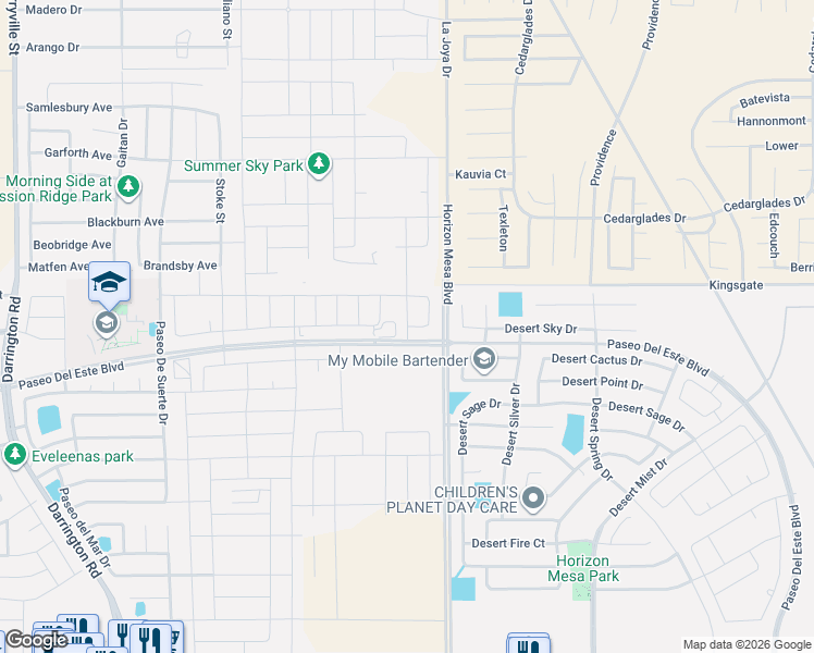 map of restaurants, bars, coffee shops, grocery stores, and more near 801 Desert Sky Drive in Horizon City