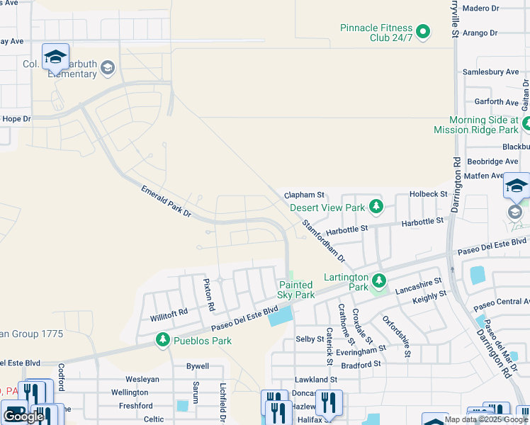 map of restaurants, bars, coffee shops, grocery stores, and more near 1004 Stamfordham Drive in El Paso