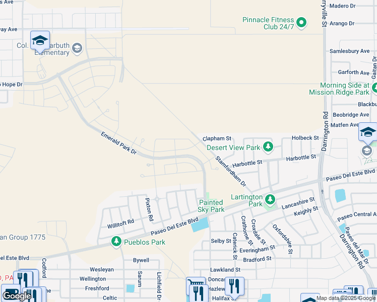 map of restaurants, bars, coffee shops, grocery stores, and more near 1004 Stamfordham Drive in El Paso