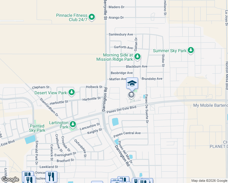 map of restaurants, bars, coffee shops, grocery stores, and more near 13624 Matfen Ave in El Paso
