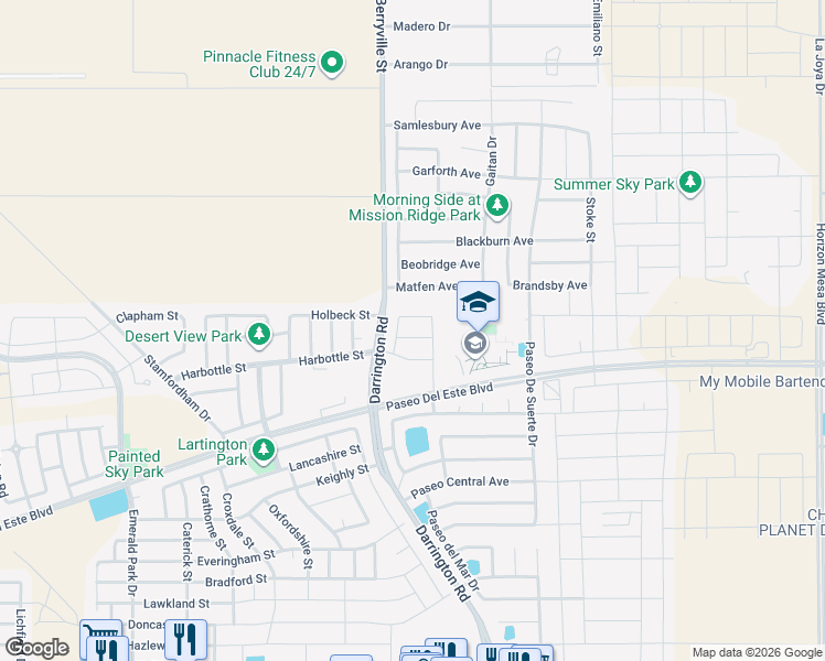 map of restaurants, bars, coffee shops, grocery stores, and more near 13624 Matfen Ave in El Paso
