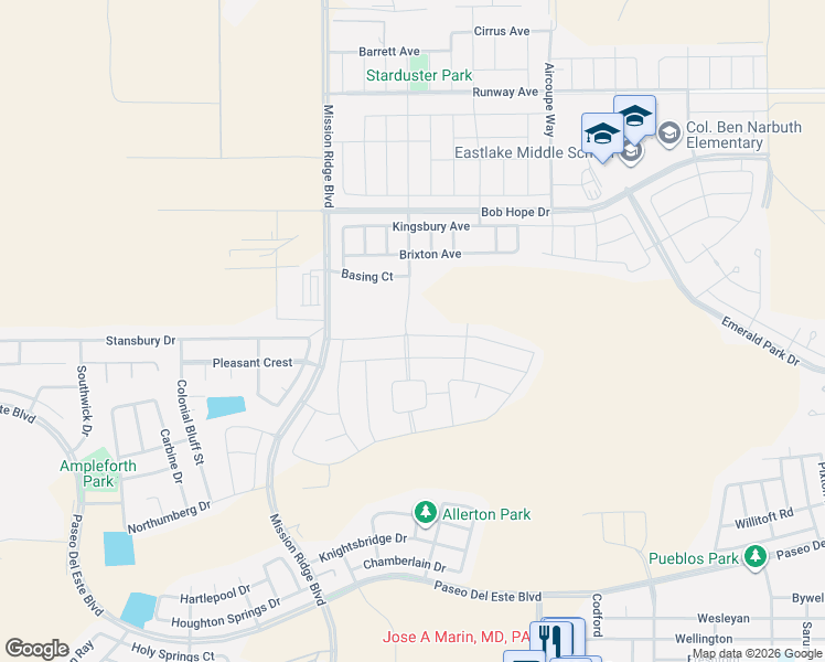 map of restaurants, bars, coffee shops, grocery stores, and more near 850 Airship Place in El Paso