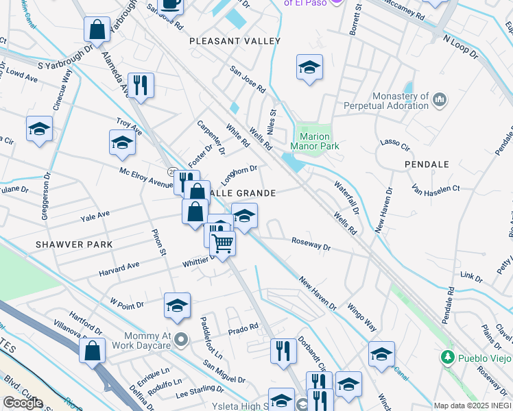 map of restaurants, bars, coffee shops, grocery stores, and more near 216 Smith Road in El Paso