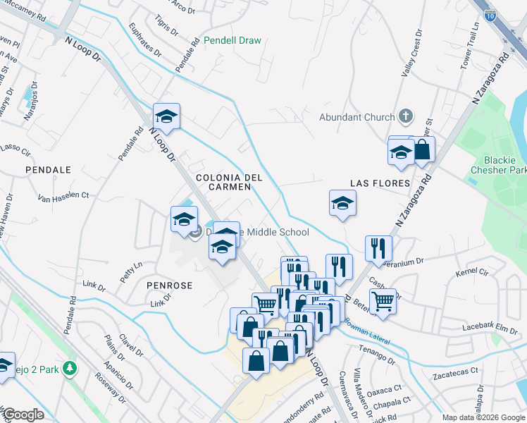 map of restaurants, bars, coffee shops, grocery stores, and more near 531 Holmsley Trail in El Paso