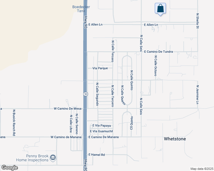 map of restaurants, bars, coffee shops, grocery stores, and more near 135 East Vía Corta in Huachuca City