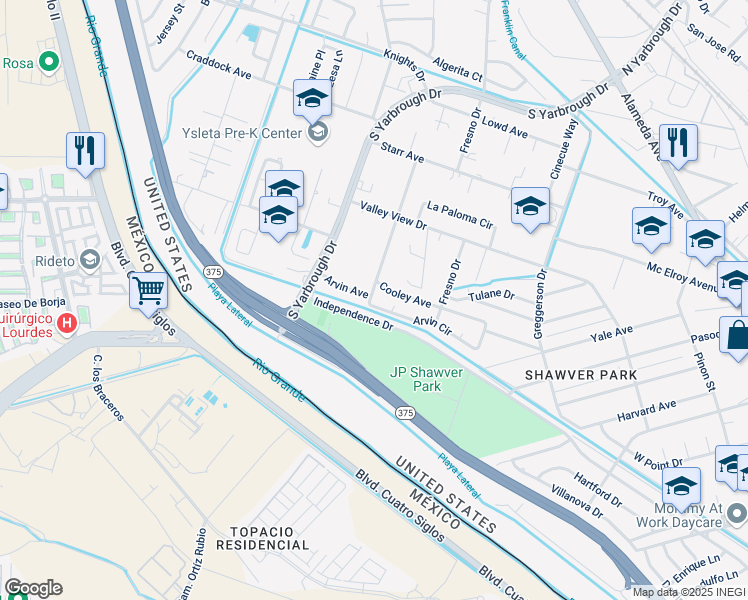 map of restaurants, bars, coffee shops, grocery stores, and more near 8109 Cooley Avenue in El Paso