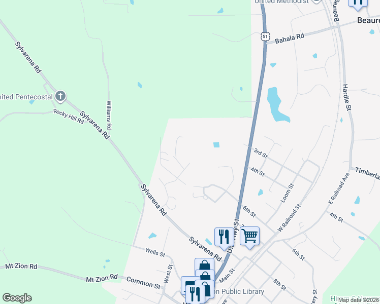 map of restaurants, bars, coffee shops, grocery stores, and more near 1018 David Britt Street in Wesson