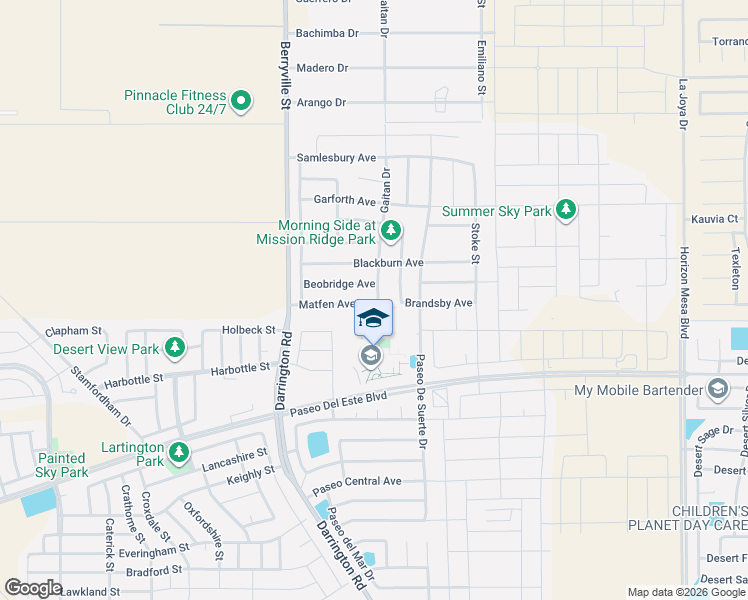 map of restaurants, bars, coffee shops, grocery stores, and more near 13677 Matfen Ave in El Paso