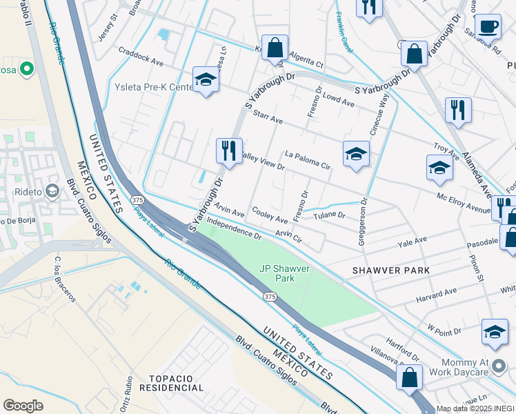 map of restaurants, bars, coffee shops, grocery stores, and more near 8109 Cooley Avenue in El Paso