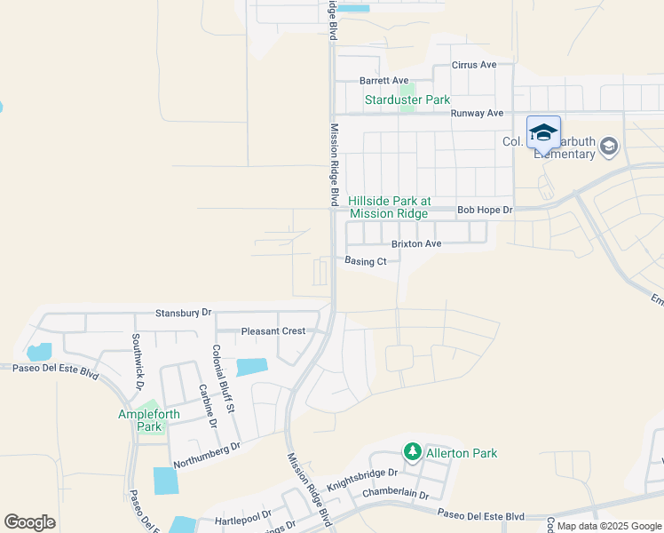 map of restaurants, bars, coffee shops, grocery stores, and more near Mission Ridge Boulevard in El Paso County