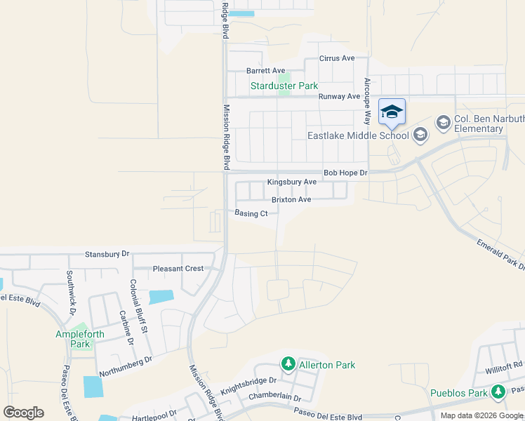map of restaurants, bars, coffee shops, grocery stores, and more near 12640 Basing Court in El Paso