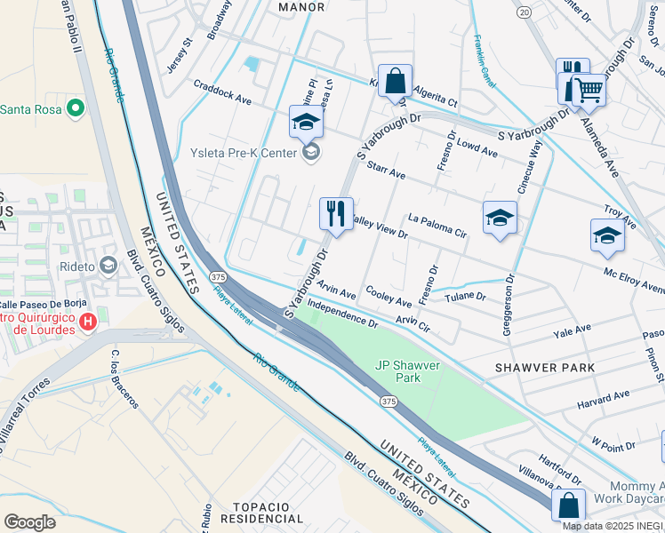 map of restaurants, bars, coffee shops, grocery stores, and more near 8025 Arvin Avenue in El Paso