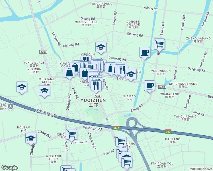 map of restaurants, bars, coffee shops, grocery stores, and more near in Wuxi