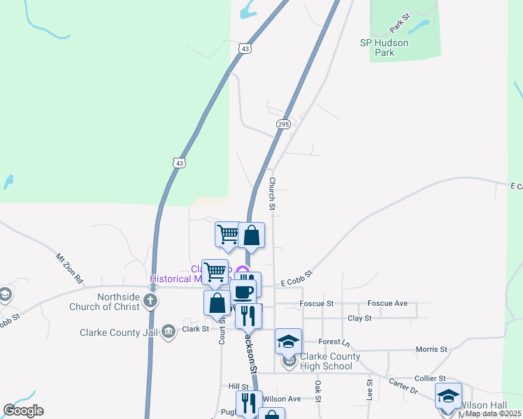 map of restaurants, bars, coffee shops, grocery stores, and more near 168 Church Street in Grove Hill