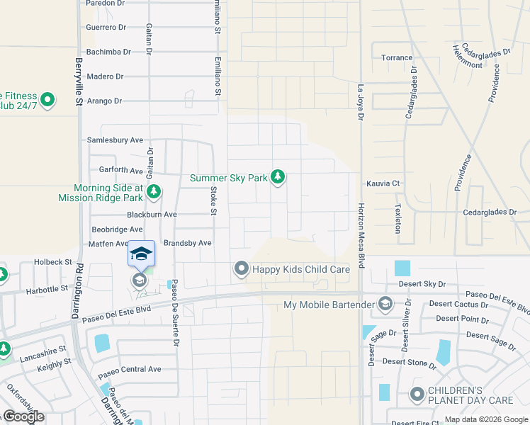 map of restaurants, bars, coffee shops, grocery stores, and more near Winford Avenue in Horizon City