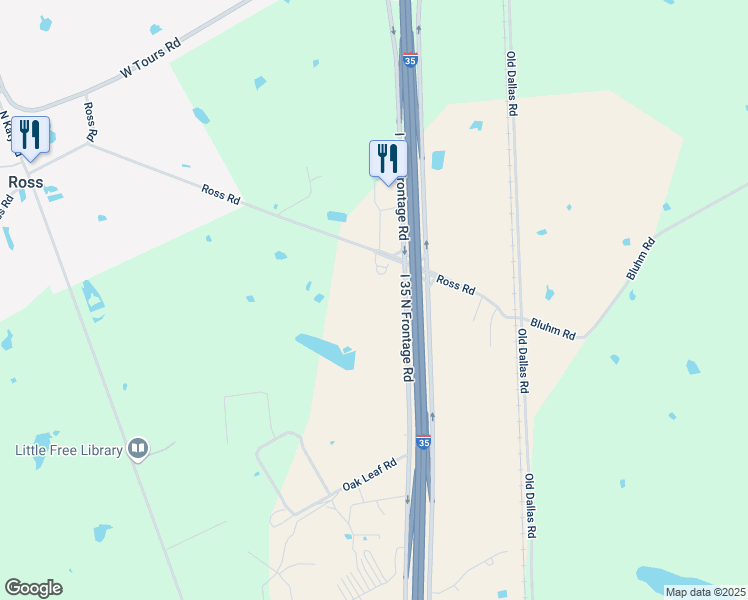map of restaurants, bars, coffee shops, grocery stores, and more near 15841 South Interstate Highway 35 in Elm Mott