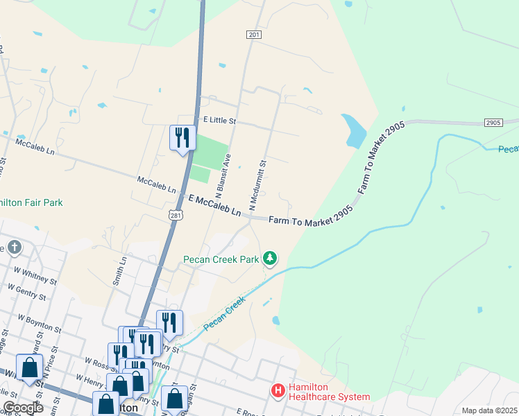 map of restaurants, bars, coffee shops, grocery stores, and more near 805 North Mcdurmitt Street in Hamilton