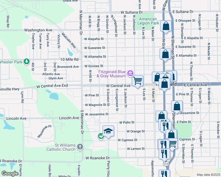 map of restaurants, bars, coffee shops, grocery stores, and more near 516 West Central Avenue in Fitzgerald