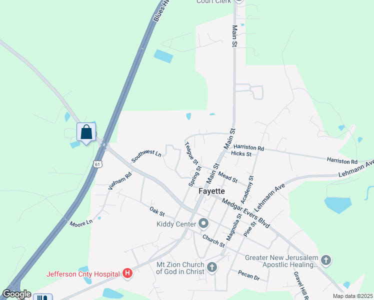 map of restaurants, bars, coffee shops, grocery stores, and more near 230 Southwest Lane in Fayette