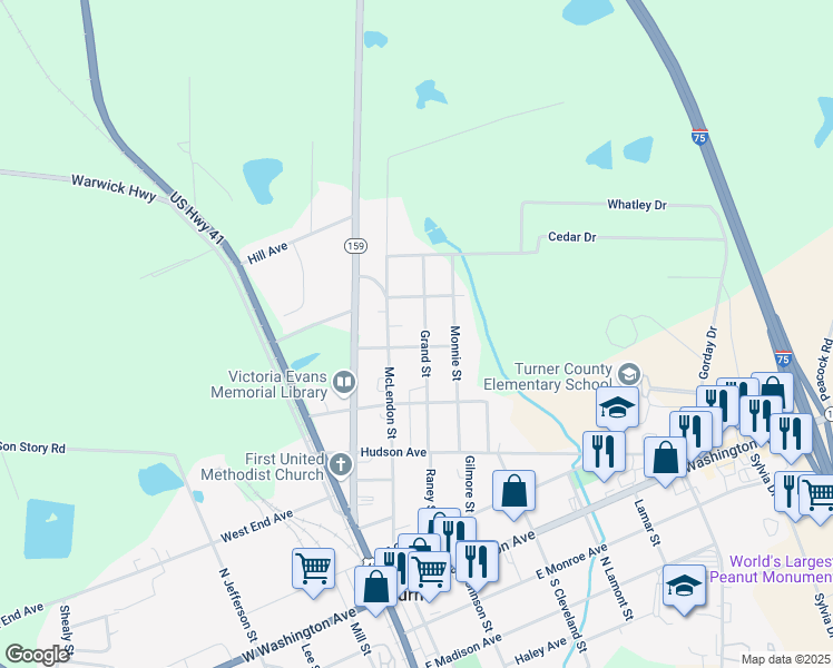 map of restaurants, bars, coffee shops, grocery stores, and more near 715 Grand Street in Ashburn