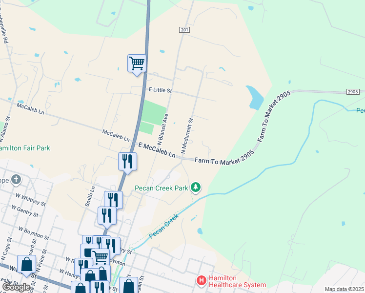 map of restaurants, bars, coffee shops, grocery stores, and more near 805 North Mcdurmitt Street in Hamilton