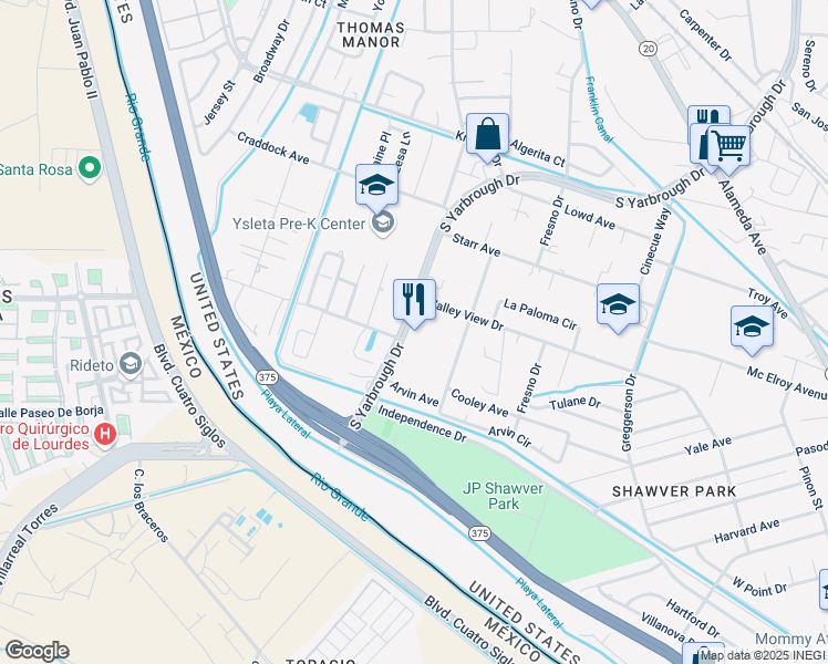 map of restaurants, bars, coffee shops, grocery stores, and more near 600 South Yarbrough Drive in El Paso